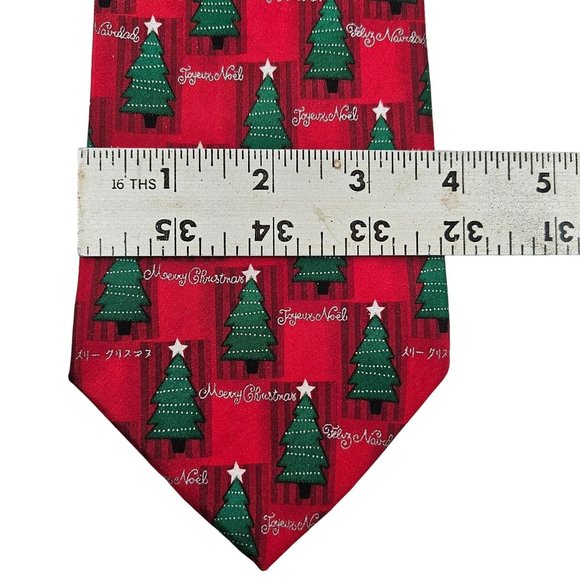 Hallmark Holiday Traditions Mens Neck Tie Silk Christmas Tree Holiday Red - Picture 7 of 7
